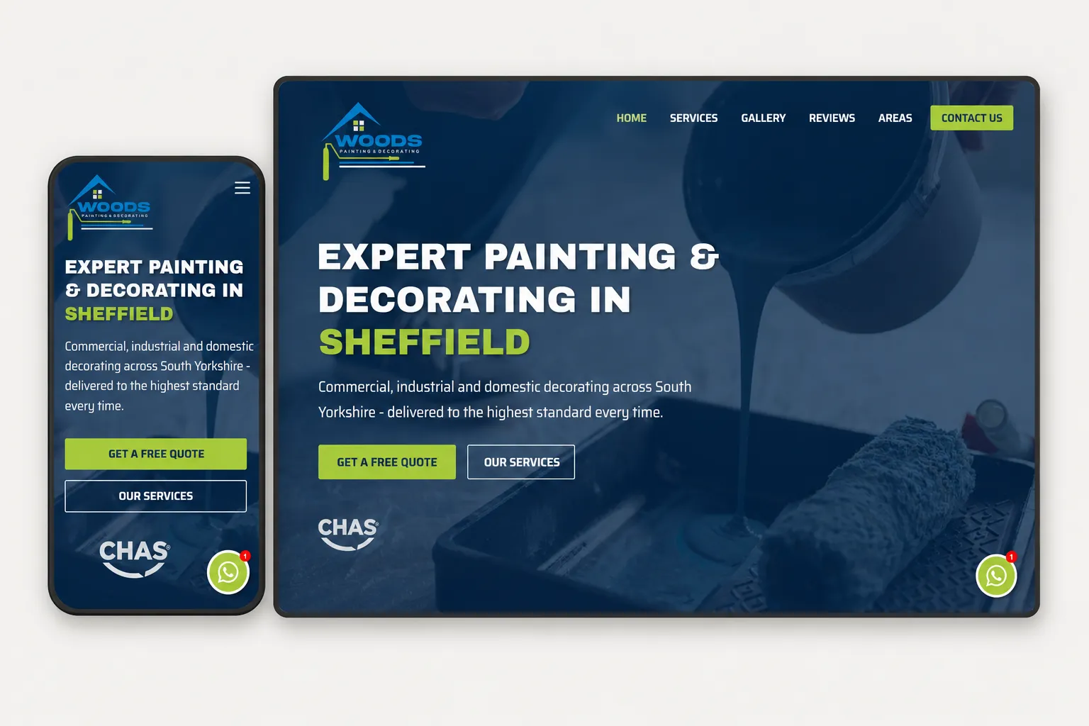 Woods Decorators website - desktop and mobile view
