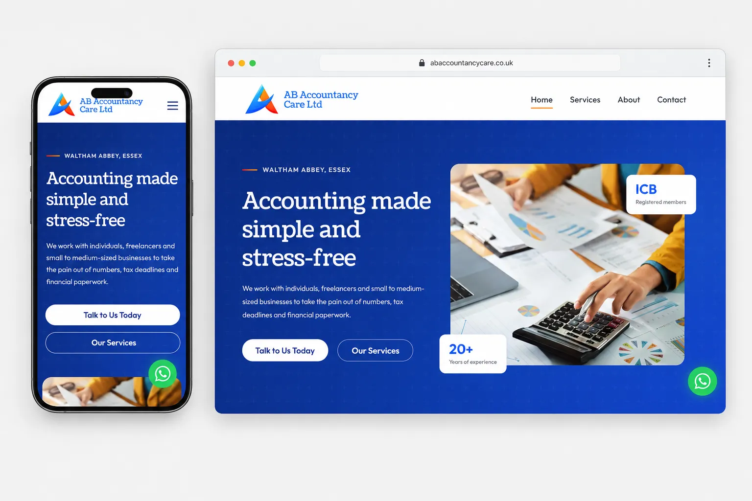 AB Accountancy Care website - desktop and mobile view