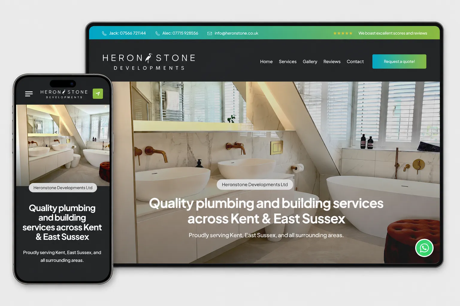 Heron Stone Developments website - desktop and mobile view
