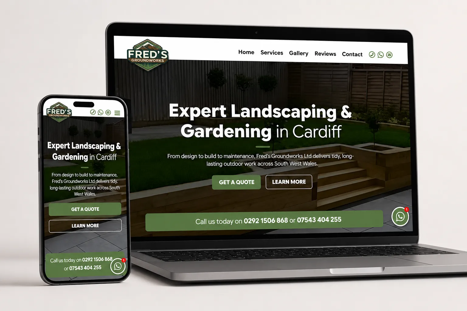 Fred's Groundworks website - desktop and mobile view
